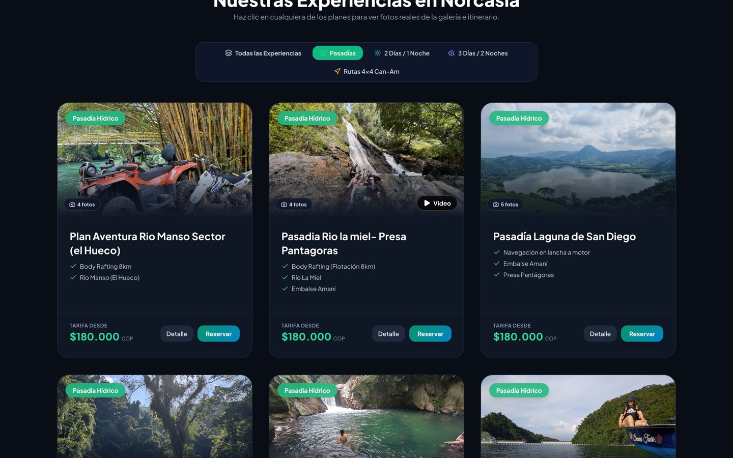 Catálogo de experiencias Río La Miel y Río Manso
