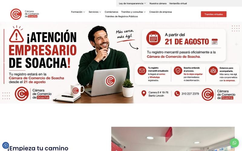 Portal corporativo de la Cámara de Comercio de Soacha