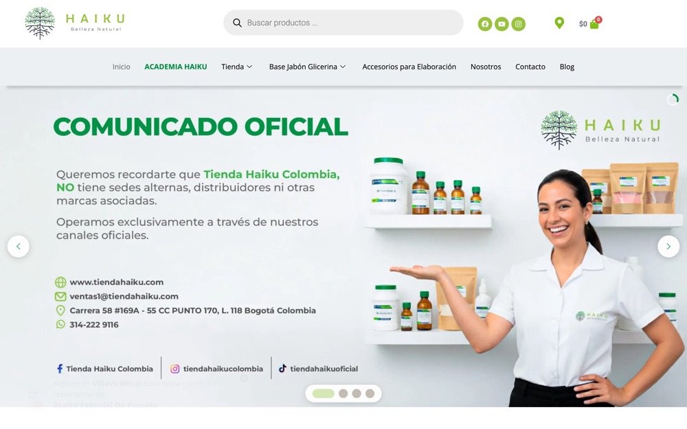 Página de inicio y tienda de tiendahaiku.com